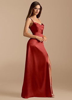 Azazie Erma Sprzedaż ostateczna Linia A Rozcięcie z boku Metaliczny satynowy Do ziemi Sukienka image6