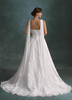 Azazie Nadine Wedding Dresses Diamond White A-Line Strapless Floral Burnout Dress image2