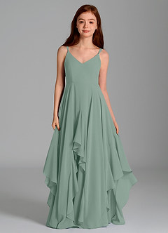 Azazie Karan Junior Dusty Blue A-Line Chiffon Dress image4