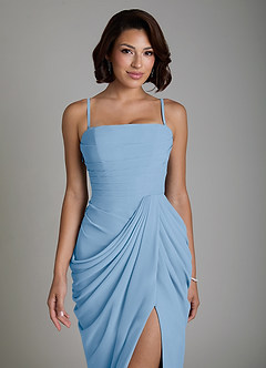 Azazie Nyra Bridesmaid Dresses Powder Blue Sheath Corset Chiffon Dress image3