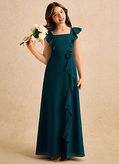 Azazie Soso Girls Formal Blomsterpigekjoler A-Line Plisseret Chiffon Gulv-længde Kjole image1