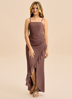 Azazie Buzzy Junior Espresso Sheath Pleated Chiffon Dress image4