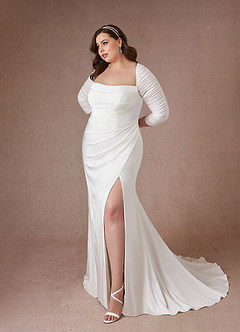 Azazie Marsella Vestidos de novia Vestido de Diamante Blanco de Satén con cara trasera de crepé de Corte Sirena con Sin tirantes image13