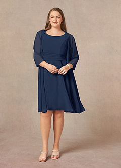 Azazie Shirley Mother of the Bride Dresses Dark Navy A-Line Scoop Pleated Chiffon Dress image8