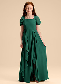 Azazie Priya Junior Robe Trapèze en Mousseline de soie Blouson émeraude image1