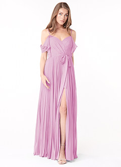 Azazie Lyney Brautjungfernkleider A-Linie Schulterfrei Chiffon Kleid Bonbonrosa image1