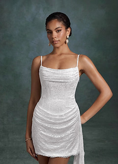 Azazie Kennedy Wedding Dresses Diamond White Sheath Strapless Lace Dress image5