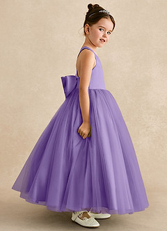 Azazie Peanut Robe Demoiselle D'honneur Fillette Robe Trapèze en Tulle Bretelle Tahiti image3