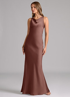 Azazie Allettie Bridesmaid Dresses Espresso Mermaid Stretch Satin Dress image5