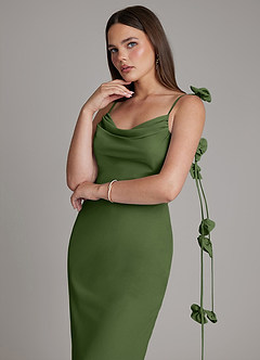 Azazie Kalico Bridesmaid Dresses Olive Mermaid Pleated Chiffon Dress image4