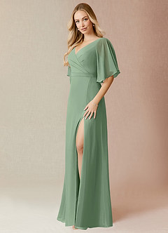 Azazie Cierra Robes de demoiselle d'honneur Robe Trapèze en Mousseline de soie Col en V Matcha image3