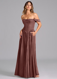 Azazie Hattie Bridesmaid Dresses Espresso A-Line Ruched Velvet Dress image4