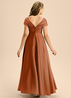 Azazie Rowena Junior Copper A-Line Bow Stretch Satin Dress image5