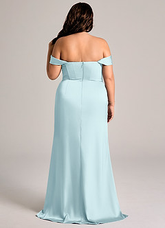Azazie Johana Bridesmaid Dresses Cloud Blue Mermaid Off the Shoulder Stretch Satin Convertible Dress image9