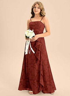 Azazie Kaylee Junior Vestido de Terracota de Devorado Floral de Corte en A con Con cinturón image6