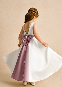 Azazie Cherry Flower Girl Dresses Ivory Dusty Rose Ball-Gown Pleated Matte Satin Dress image4