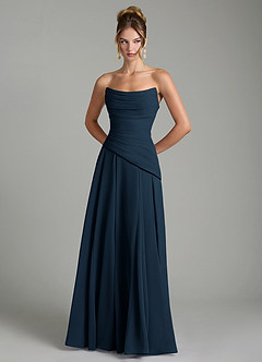 Azazie Gabriela Vestidos de madrinha de casamento Vestido Azul Marinho de Chiffon de Linha A com Corpete image7