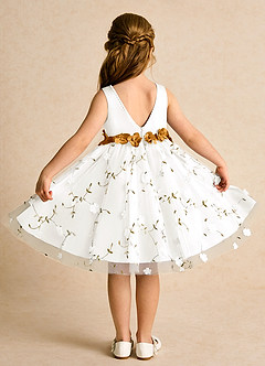 Azazie Starri Flower Girl Dresses Ivory Butterscotch Ball-Gown Beaded Matte Satin Dress image2
