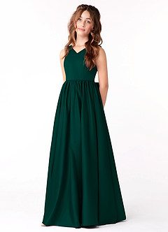 Azazie Hathaway Junior Pine A-Line Bow Matte Satin Dress image3