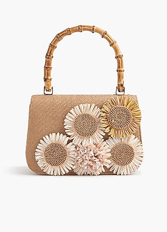 Sac à main en paille tissée à fleurs 3D