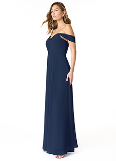 Azazie Kaitlynn Bridesmaid Dresses Dark Navy Empire Ruched Chiffon Convertible Dress image4