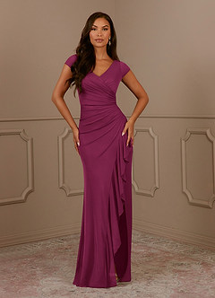 Azazie Roya Mother of the Bride Dresses Mulberry Mermaid V-Neck Pleated Mesh Dress image2
