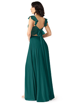 Azazie Everett Bridesmaid Dresses Peacock A-Line V-neck Ruched Chiffon Dress image2