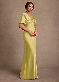 Azazie Dosia Mother of the Bride Dresses Canary Sheath Pleated Stretch Satin Dress image2