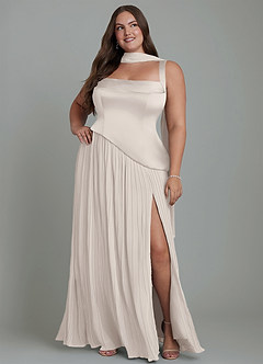 Azazie Stephanie Bridesmaid Dresses White Alabaster A-Line Pleated Stretch Satin Dress image9