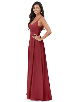 Azazie Lennon Bridesmaid Dresses Pomegranate A-Line Lace Chiffon Dress image4