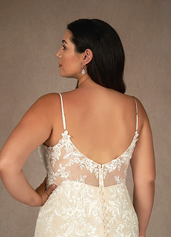 Azazie Leonie Wedding Dresses Diamond White Champagne Mermaid V-Neck Sequins Tulle Dress image9