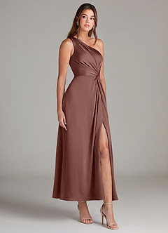 Azazie Brooke Suknie dla druhen Linia A Jedno ramię Satyna elastyczna Długość kostki Sukienka image4