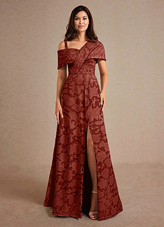 Azazie Milton Kleider für die Brautmutter A-Linie Plissee Blumen-Burnout Kleid Terrakotta image6