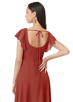 Azazie Bondi Bridesmaid Dresses Terracotta A-Line Ruched Chiffon Dress image2