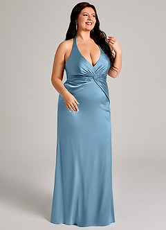 Azazie Valerie Robes de demoiselle d'honneur Robe Sirène en Satin extensible Plissée Acier Bleuté image10