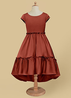 Azazie Lee Blumenmädchenkleider A-Linie Schleifen Stretch-Satin Kleid Terrakotta image6