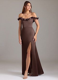 Azazie Callie Bridesmaid Dresses Ganache A-Line Ruched Stretch Satin Convertible Dress image5