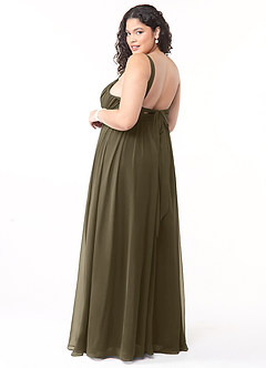 Azazie Aziza Bridesmaid Dresses Willow Green A-Line V-Neck Pleated Chiffon Dress image10