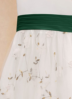 Azazie Pollie Flower Girl Dresses Ivory Dark Green A-Line Bow Tulle Dress image14