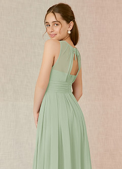 Azazie Bibiane Junior Dusty Sage A-Line Pleated Chiffon Dress image8