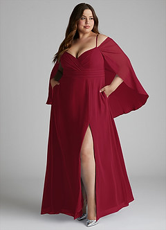Azazie Cienna Bridesmaid Dresses Burgundy A-Line Off the Shoulder Chiffon Dress image9