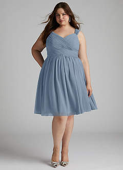 Azazie Angie Bridesmaid Dresses Dusty Blue A-Line Corset Chiffon Dress image11