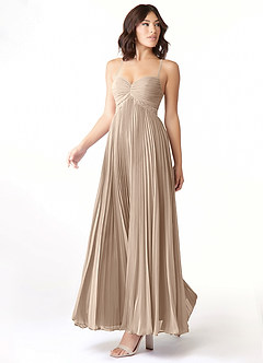 Azazie Devyn Bridesmaid Dresses Taupe A-Line Corset Chiffon Dress image3
