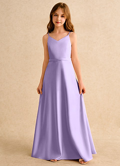 Azazie Fishie Girls Formal Flower Girl Dresses Lilac A-Line Matte Satin Dress image4