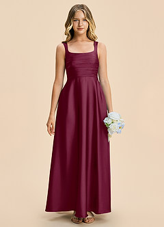 Azazie Azaria Junior A-Linie Plissee Stretch-Satin Kleid Maulbeerrot image3
