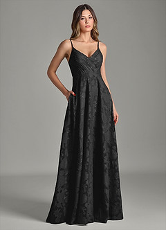 Azazie Amani Robes de demoiselle d'honneur Robe Trapèze en Blumen-Burnout Plissée Noir image3