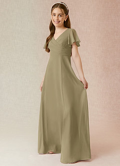 Azazie Induh Junior Moss Green A-Line Ruched Chiffon Dress image3