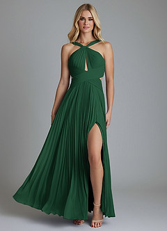 Azazie Hosanna Bridesmaid Dresses Dark Green A-Line Pleated Chiffon Dress image6