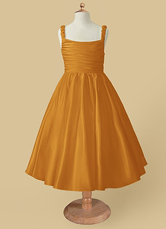 Azazie Cutie Pie Blumenmädchenkleider A-Linie Plissee Matte Satin Kleid Butterscotch image4