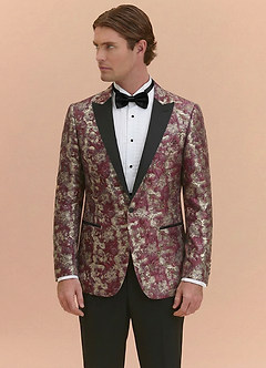 front Joseph Cabernetrot Formelles Jacquard-Smokingjackett mit spitzem Revers